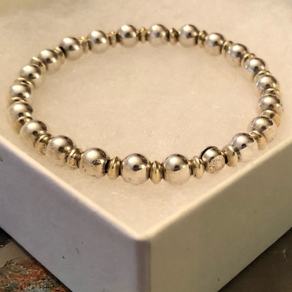 Rare Silpada Sterling Silver and Gold Plated Bead Stretch Bracelet B0778 - Picture 13 of 14